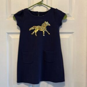 Gymboree Dress, navy with Gold Sequin Horse size 6